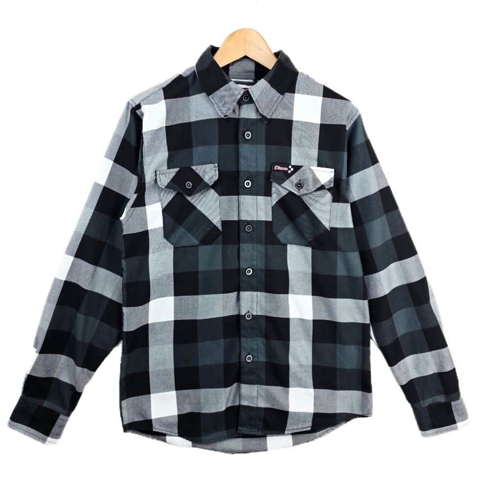 Dixxon Finish Line Flannel Shirt Mens Small Button Up Black White Plaid Casual - Picture 1 of 10
